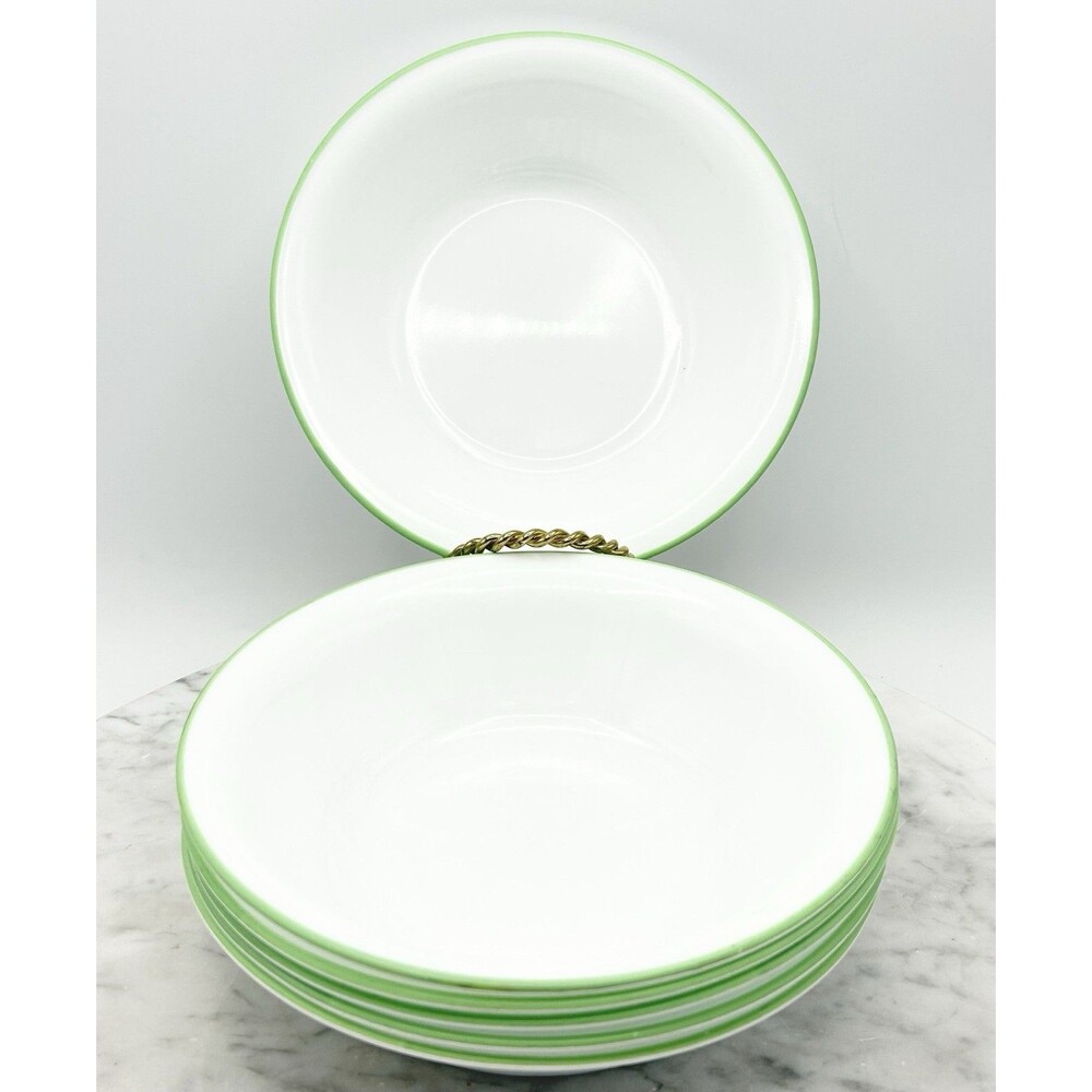 Corelle White with Green Rim Cereal Soup Bowls 7.25” Set of 6